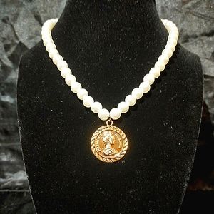 Gold Coin Pearl Necklace